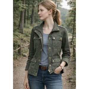 J. Crew Women Full Zip Relaxed Boyfriend Field Jacket Cotton Green Size XS